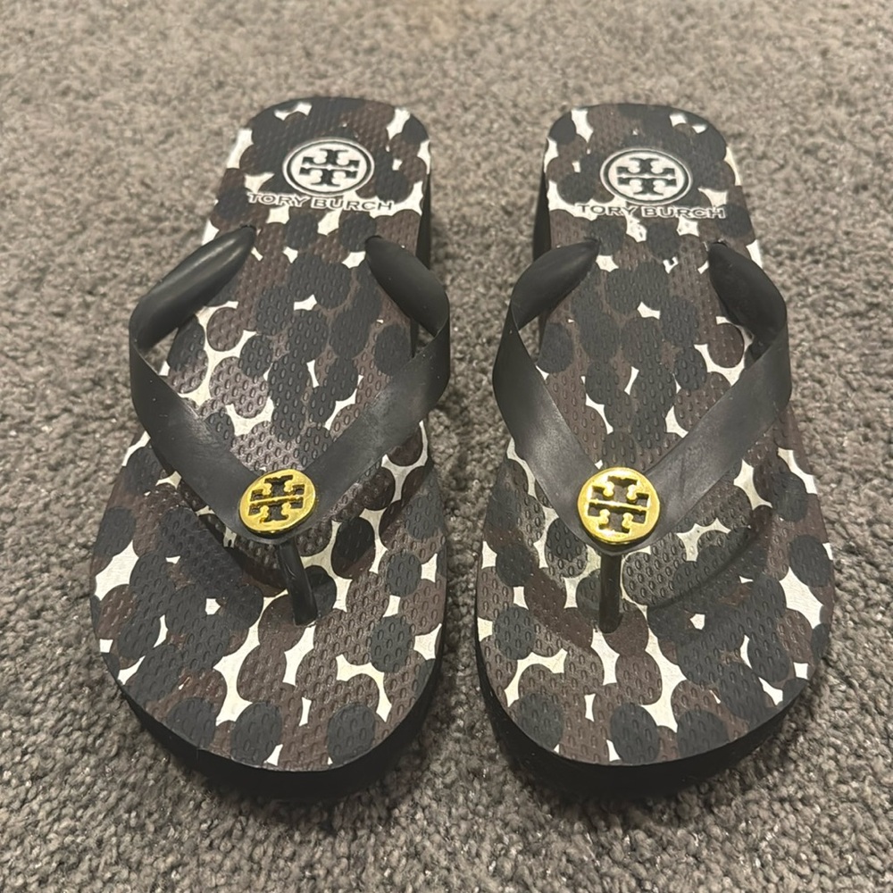 Tory Burch Patterned Wedge Flip Flops